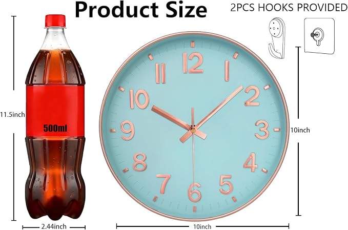Modern Wall Clock, 10 Inch Digital Wall Clocks Battery Operated, Round Non - Image 3