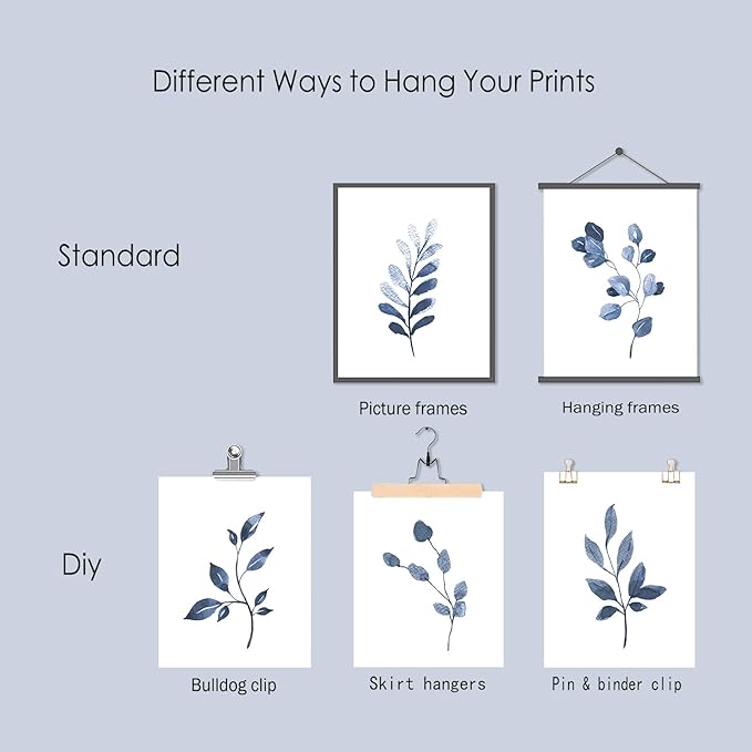 Navy Blue Botanical Wall Art Set of 6 Unframed, Minimalist Abstract Botanical - Image 7