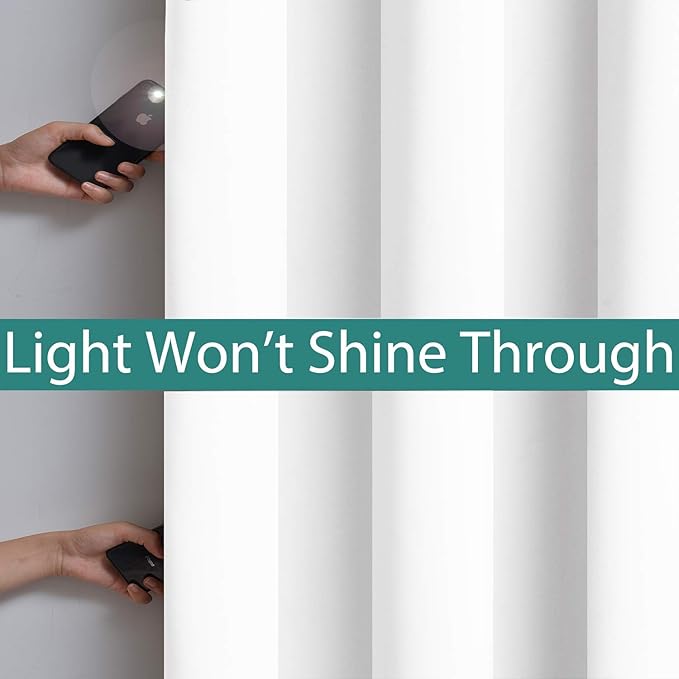 Yakamok Pure White 100% Blackout Curtains, 2 Thick Layers Completely Blackout - Image 3