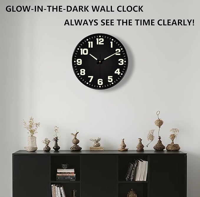 12 Inch Silent Wall Clocks Battery Operated, Glow in The Dark Wall Clock - Image 2
