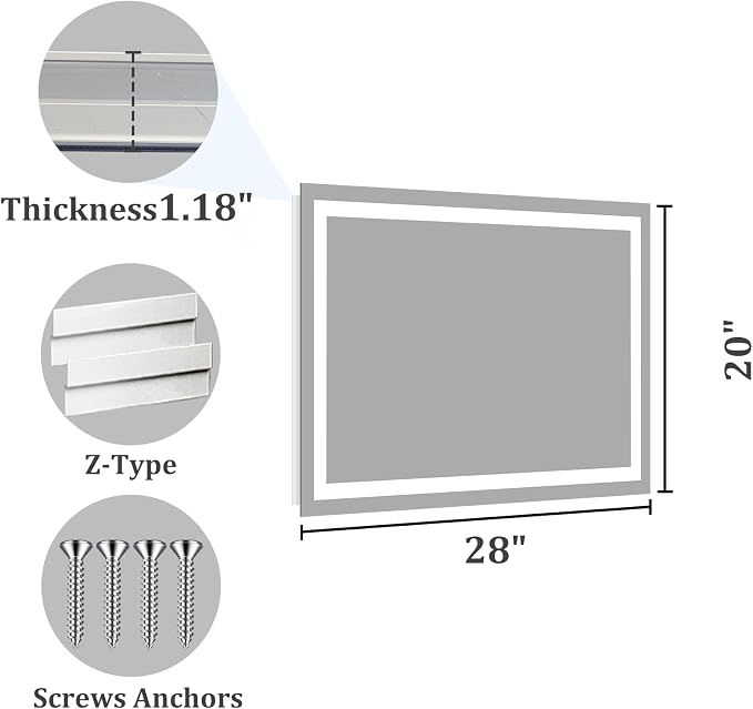 Koonmi 28"x20" LED Mirror for Bathroom, 90CRI Anti-Fog Vanity Mirror - Image 9