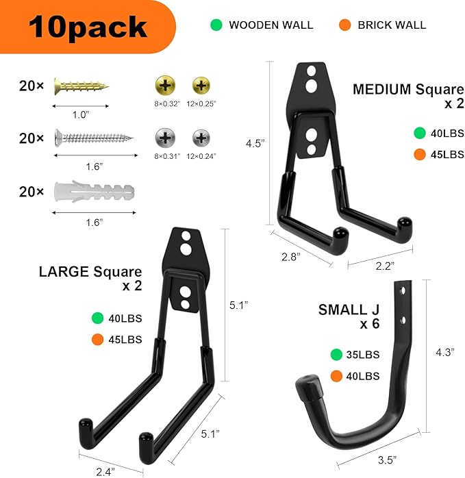 Heavy Duty Wall Garage Hooks, Steel Anti-Slip Utility Hooks Storage - Image 2