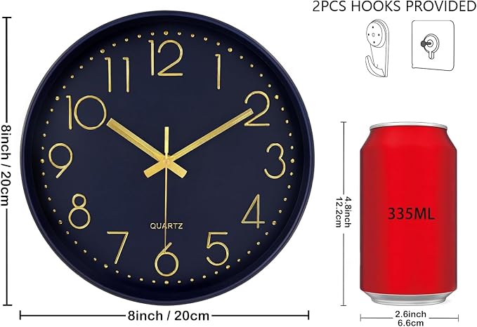 Silent Wall Clocks Battery Operated 8 Inch, Analog Wall Clock - Image 3