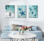 Ocean Wall Art Beach Canvas Print Starfish Shell on Teal Board Paintings - Image 6