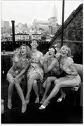 Retro Black And White Woman Canvas Wall Art Fashion Rooftop Party Posters by FuSatisYilife
