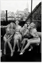 Retro Black And White Woman Canvas Wall Art Fashion Rooftop Party Posters by FuSatisYilife