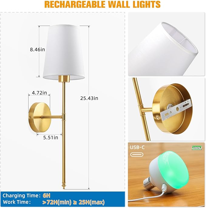 NIORSUN 25.4 inch Battery Operated Wall Sconce Set of 2, 9 Colors Wireless - Image 7