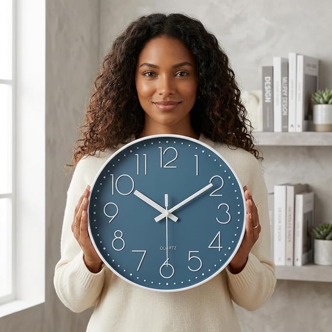 jomparis 13 1/2 Inches Blue Wall Clock Modern Style Indoor Outdoor Decor Clocks - Image 2