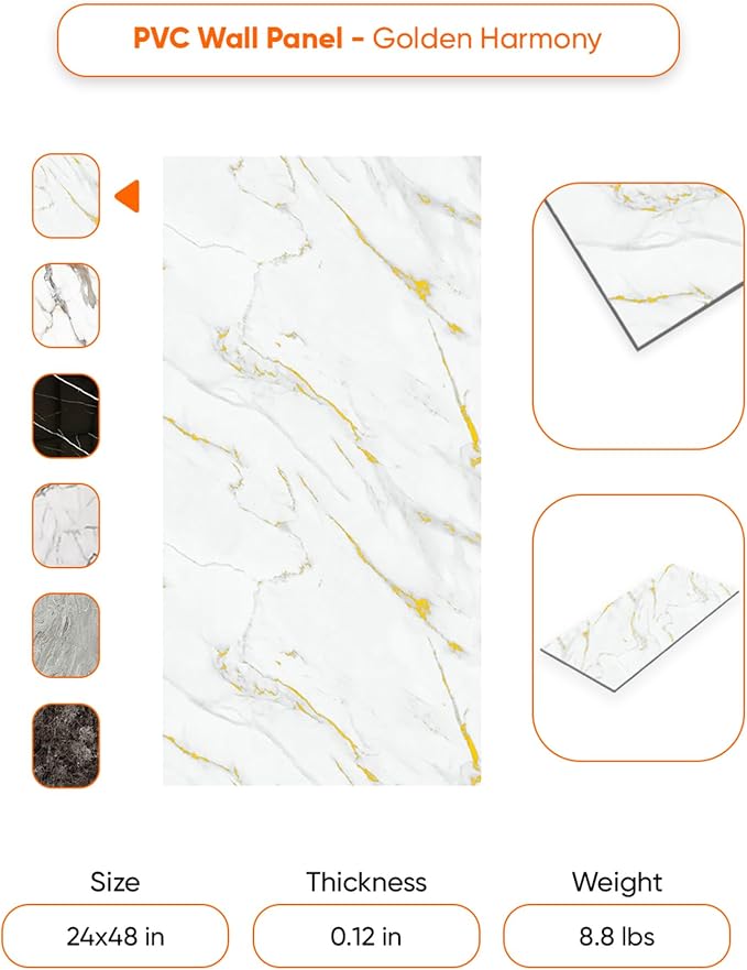 IZODEKOR Marble-Look Wall Panels – Set of 4, 47.24 × 23.62 inches – Alternative - Image 7