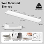 White Floating Shelves for Wall Decor, Long Wall Mounted Storage Shelf for - Image 3