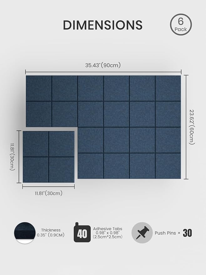 Bumusty Large Felt Bulletin Board, 30 Push Pins, 40 Adhesive Tabs - Image 2
