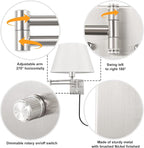 TRLIFE Dimmable Wall Sconce Plug in, Brushed Nickel Wall Sconces Set of Two - Image 2