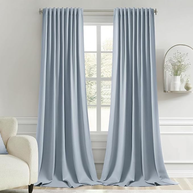 MIULEE Light Blue Back Tab Blackout Curtains 102 Inch Long 2 Panels Set by MIULEE