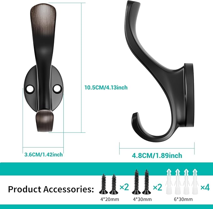 Heavy Duty Wall Hooks, Metal Mounting Hardware, Double Prong Design, Decorative - Image 2