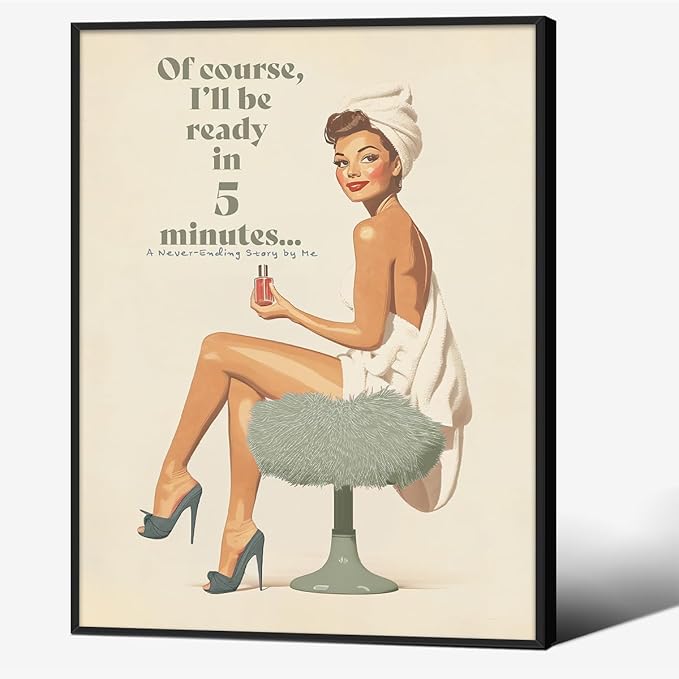 Boho Sage Green Bathroom Poster Vintage 70s Pin Up Girl Wall Art 08x10 inch by Unknown