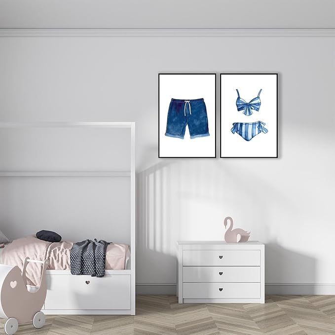 Liyark Set of 2 Retro Navy Blue And White Swimsuit Art Posters Beach Bathing - Image 6