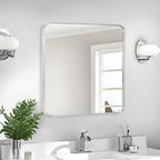 Wall Mount Mirror for Bathroom, Brush Silver Metal Framed Rounded Corner Square - Image 2