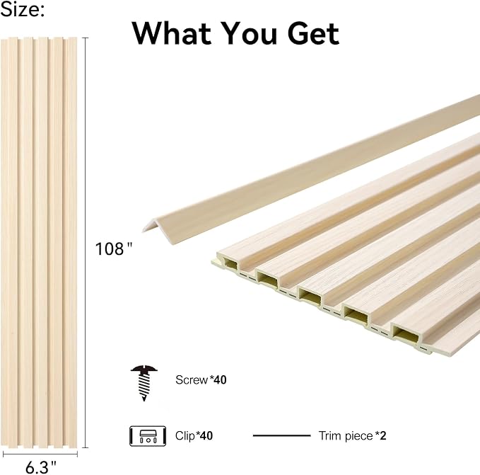 8-Pack WPC Wall Panels 108’’ x 6.3’’ 3D Slat Wall Panel Acoustic Wall Paneling - Image 2