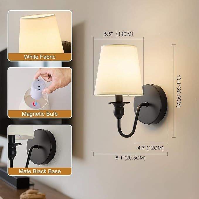 Battery Operated Wall Sconce Set of 2, Rechargeable Wall Sconce - Image 6