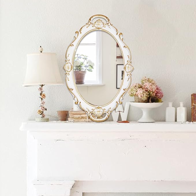 Eaoundm 14.5 x 10 inchs Oval Antique Decorative Wall Mirror Vintage Hanging - Image 3