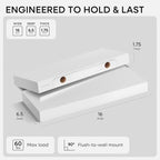 Homeforia White Floating Shelves 16 inch, High End Solid Real Wood 16inch - Image 2