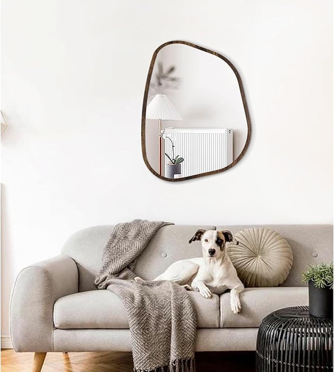 Asymmetrical Mirror Irregular Oval Wall Mirror Modern Wood Frame Unique Shape - Image 3