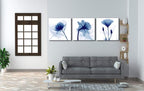 Wieco Art Blue Flowers 3 Panels Canvas Print Wall Art Modern Pictures Artwork - Image 2