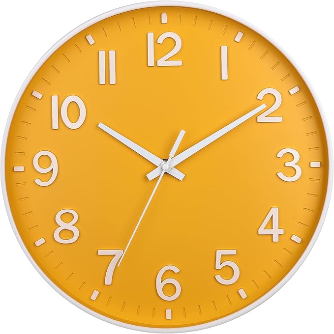 HZDHCLH Yellow Wall Clocks Battery Operated, 12 inch Silent Non Ticking Modern by HZDHCLH