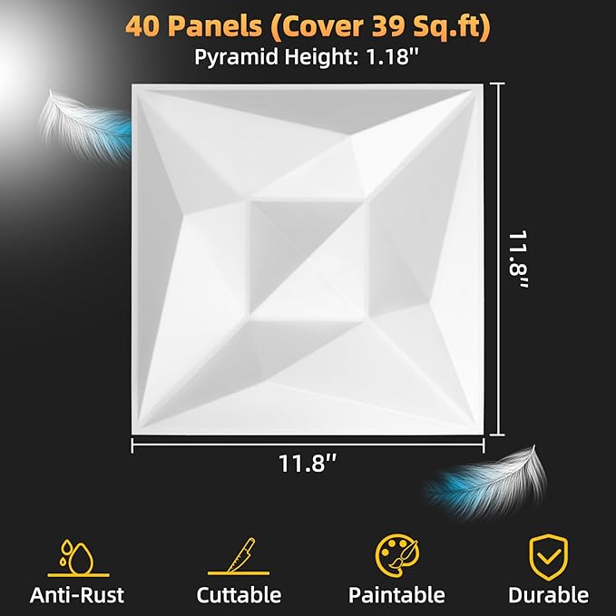 40 PCS 3D Wall Panels for Interior Décor White 11.8"*11.8" Wall Covering - Image 2