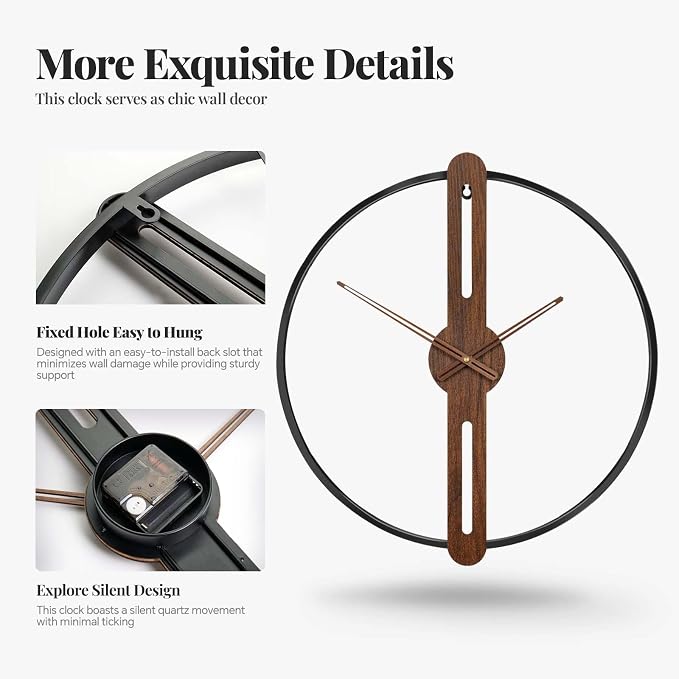 Cuspin 16 Inch Wall Clock, Modern Silent Non Ticking Battery Operated Wall - Image 4