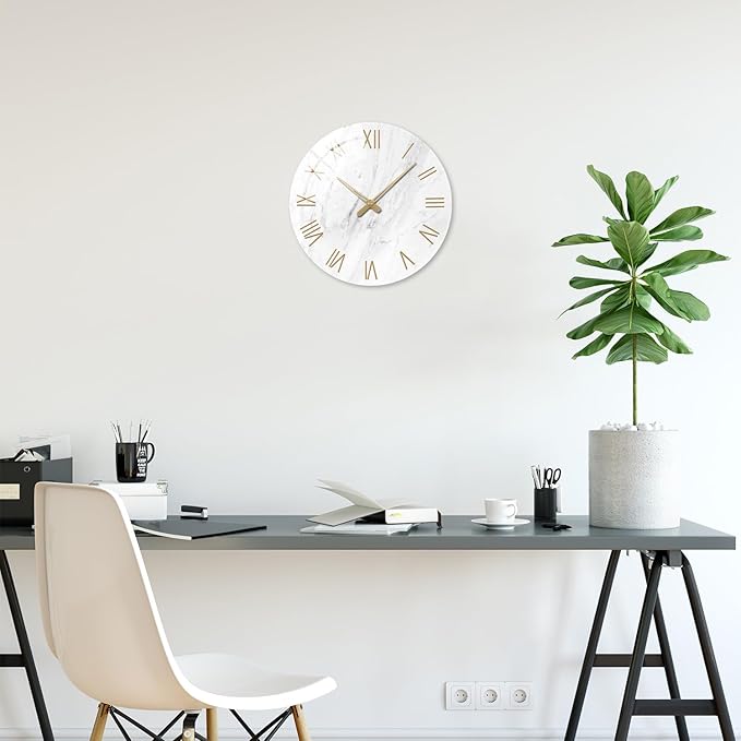 White Marble Large Clocks for Living Room Round Glass Wall Clock Battery - Image 4