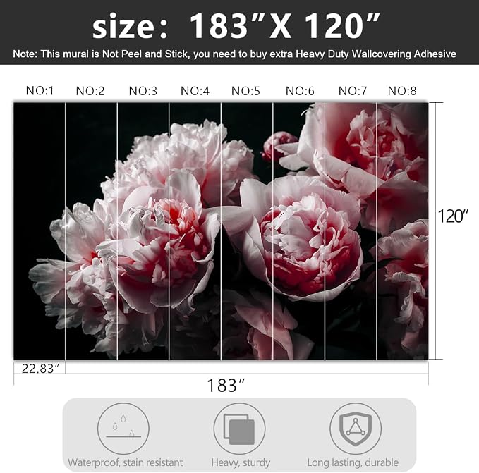 Black Peony Pink Floral Living Room Fabric Wallpaper Bedroom Bathroom Dark - Image 4