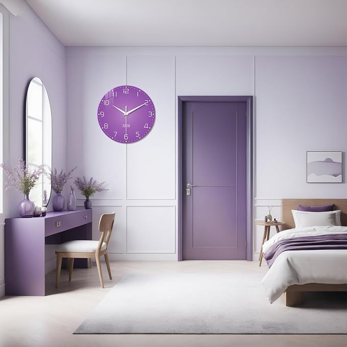 XNM Round Purple Wall Clock for Women 14 Inch Minimalist Wall Clocks for - Image 4
