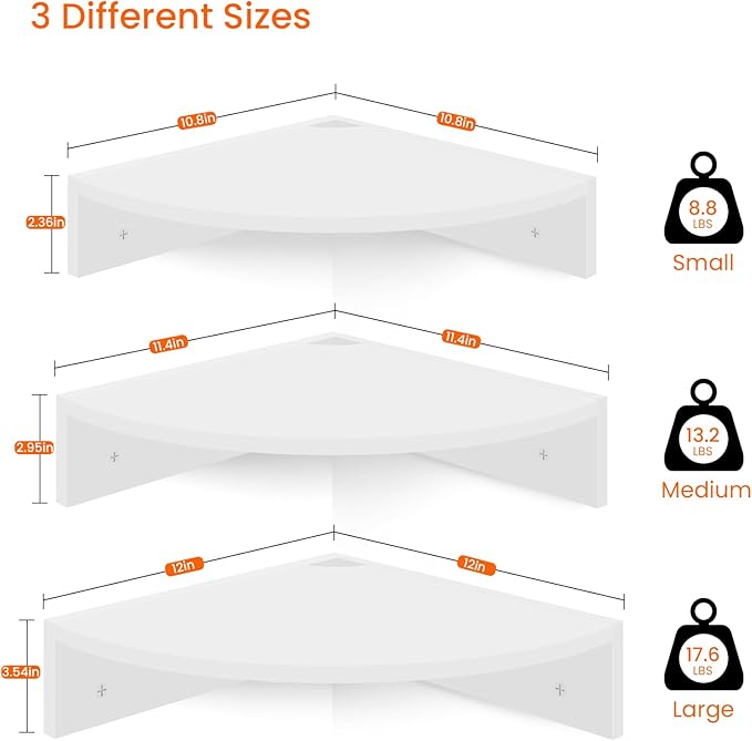 Homode Floating Corner Shelves, 12 Inch Deep Hanging Corner Display Shelf - Image 3