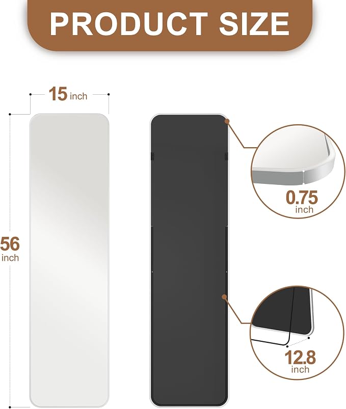 Delma Full Length Mirror, Wall Mounted, Freestanding or Leaning, Rounded - Image 2
