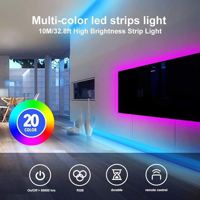 DAYBETTER Led Strip Lights 32.8 ft RGB Color Changing Lights Strip - Image 7