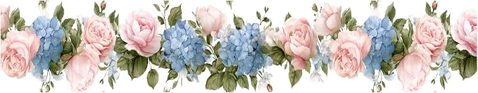 Floral Rose Wallpaper Border 196x4 Inch Peel and Stick Wall Border Pink Blue - Image 2