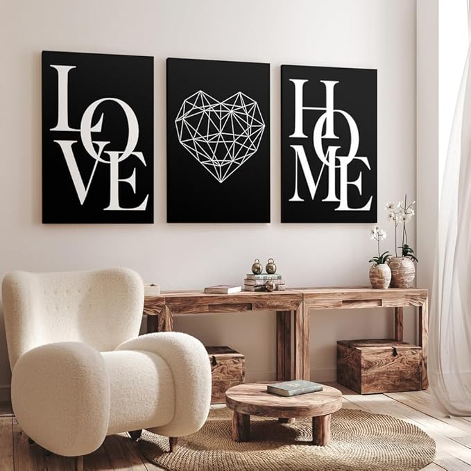 GUBIYU Love Home Wall Decor Black and White Farmhouse Modern Art - Image 5