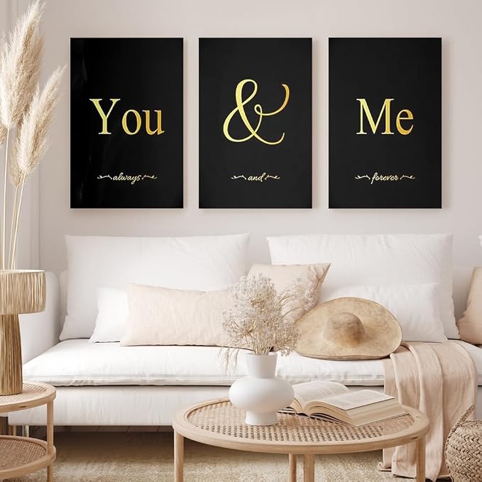 GUBIYU Black and Gold Bedroom Art Love Wall Decor You and Me Word Canvas Poster - Image 6