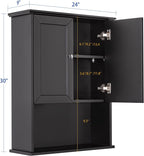 VANIRROR Black Wall Cabinet 24x30 Inch Wooden Over The Toilet Storage Cabinets - Image 2