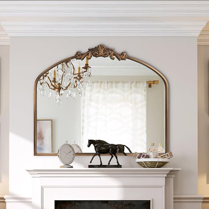 HQiJun Gold Wall Mirror, Large Arched Vintage Baroque Ornate Mirrors, - Image 4