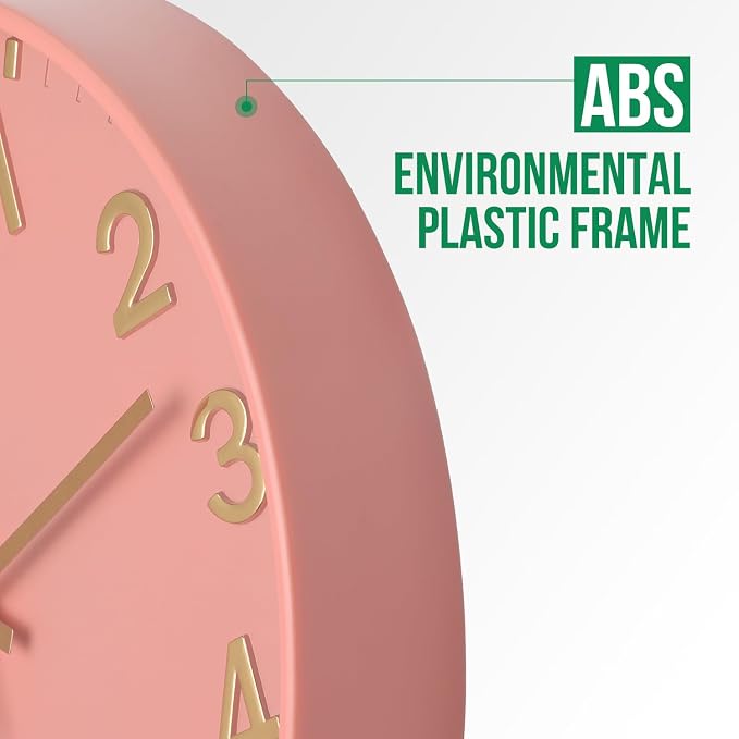 Wall Clock 12 Inch Pink Modern Simple Quartz Decorative Clock Non-Ticking - Image 4