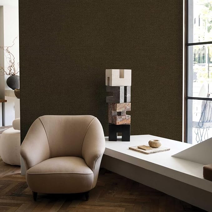 Tempaper x Jeremiah Brent Brown Textured Faux Grasscloth Parquet Removable Peel - Image 4