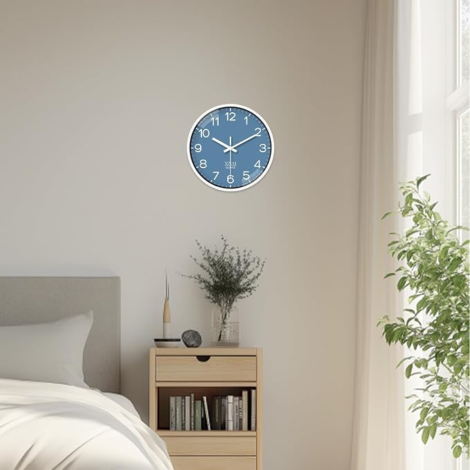 XNM 14 Inch Blue Minimalist Wall Clocks Battery Operated Analog Clock Decorative - Image 4