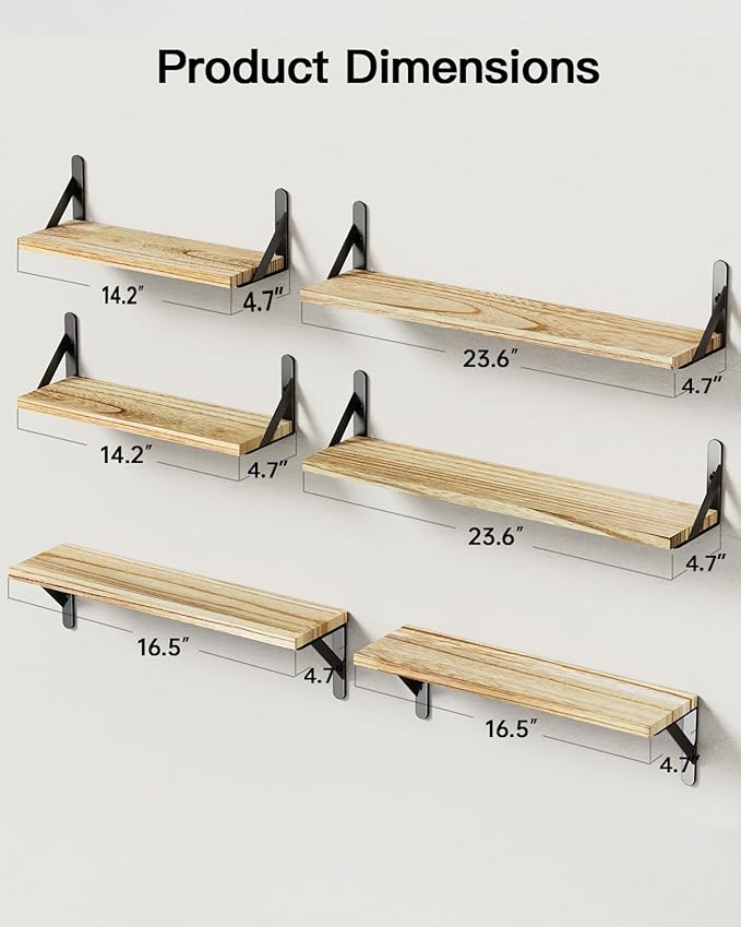 AMADA HOMEFURNISHING Long Wall Shelves, Rustic Farmhouse Style, Wood Floating - Image 3