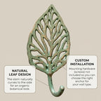 The Bridge Collection Leaf Wall Hook Cast Iron – Verdigris Green Botanical Coat - Image 6
