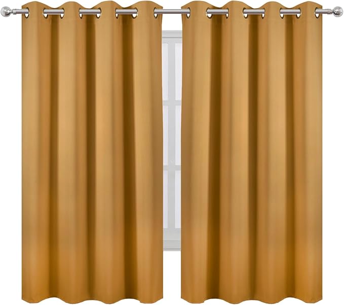 LEMOMO Mustard Yellow Blackout Curtains 52 x 63 Inch Length/Set of 2 Curtain - Image 2