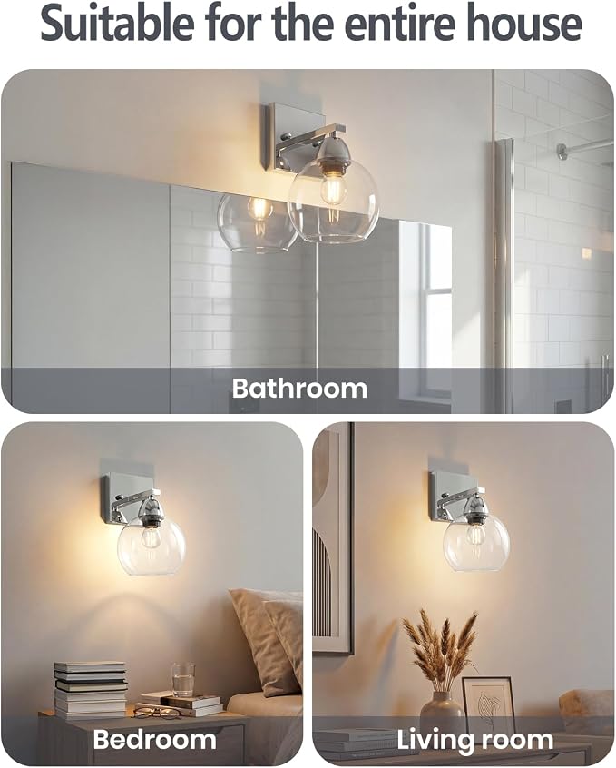 Bathroom Light Fixtures, 1-Light Silver Vanity Light - Image 7