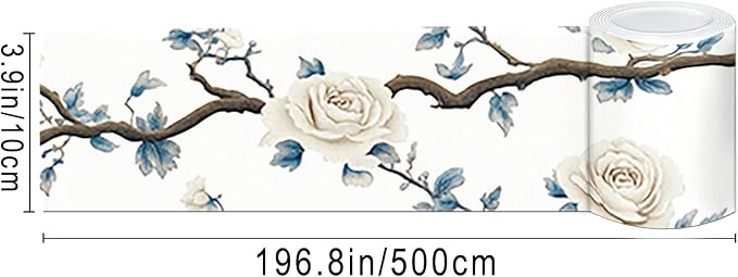 IVN Wallpaper Border Peel and Stick PVC Rose and Branch Design 4x196 Inch - Image 3