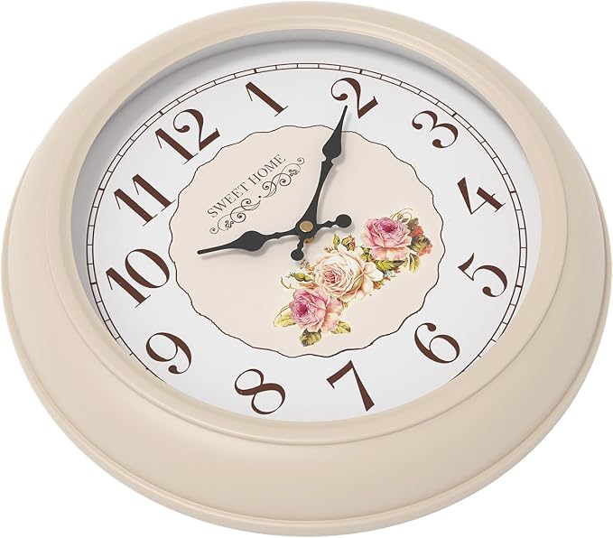 Abdurey Sweet French Rose Style Wall Clock, Battery Operated Silent, Creamy - Image 8